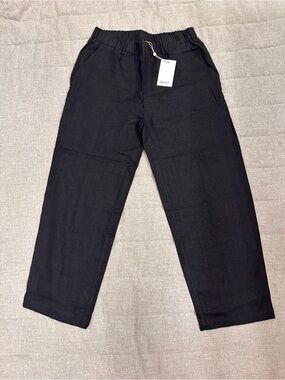 Quince Women's 100% European Linen Ankle Pants 25" Crop Black  Size S NWT